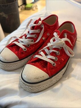 Converse All Stars Red Sequin Sneakers size 7